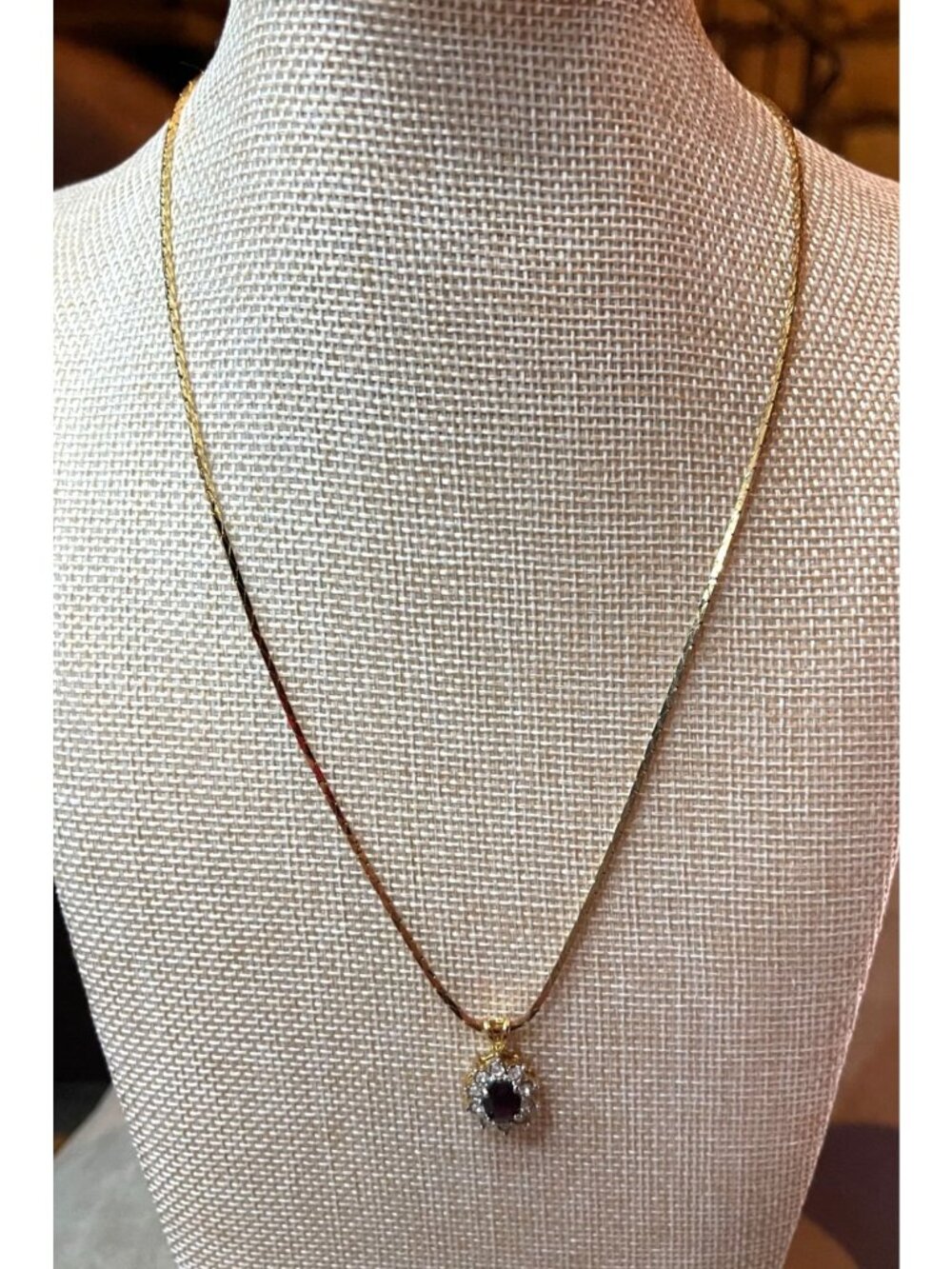 Gold Ruby Red Oval Gemstone Halo Pendant Necklace